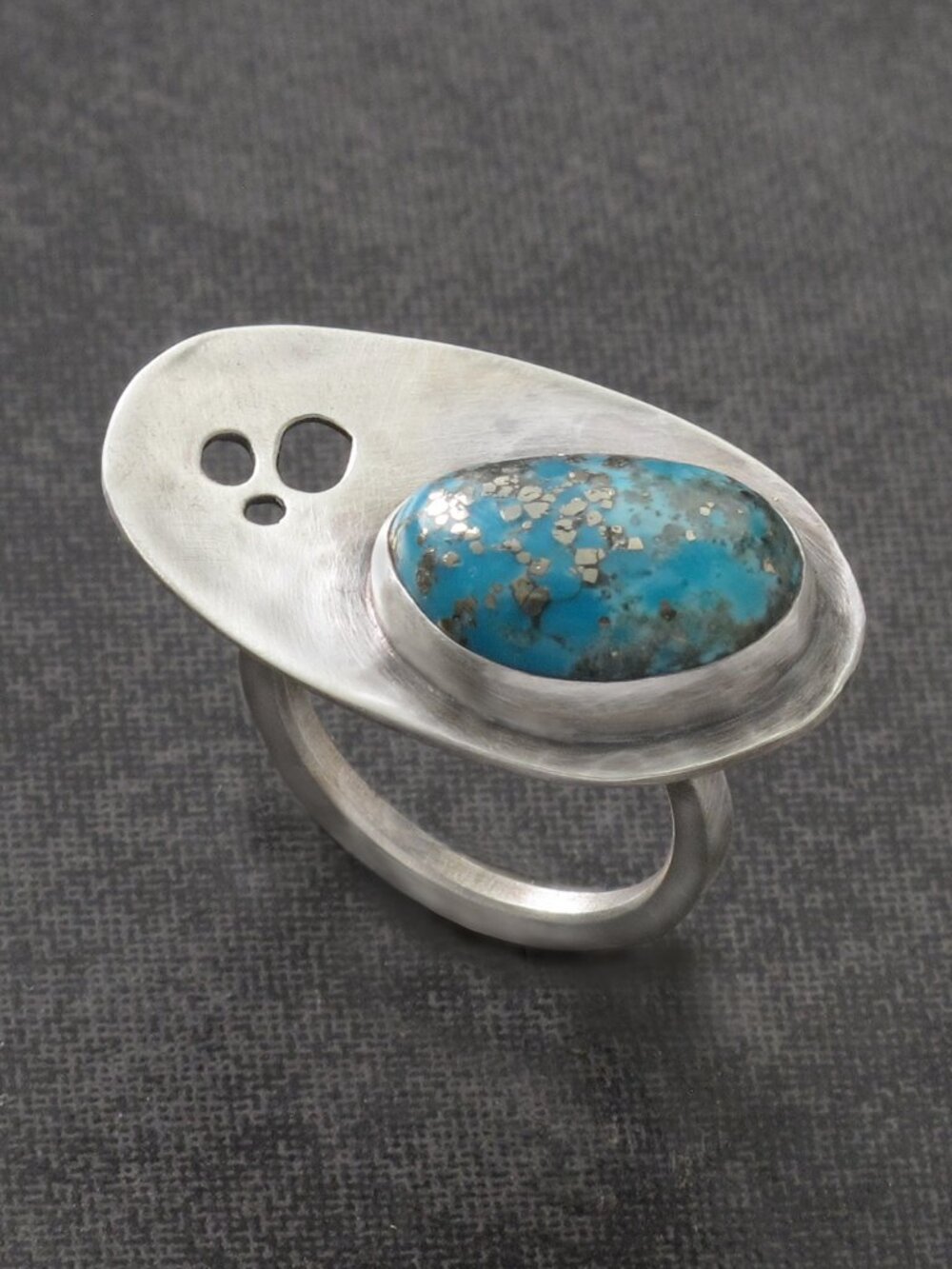 Sterling Silver 925 Ring with Castle Dome Turquoise, Size 6 3/4, One-of-a-kind